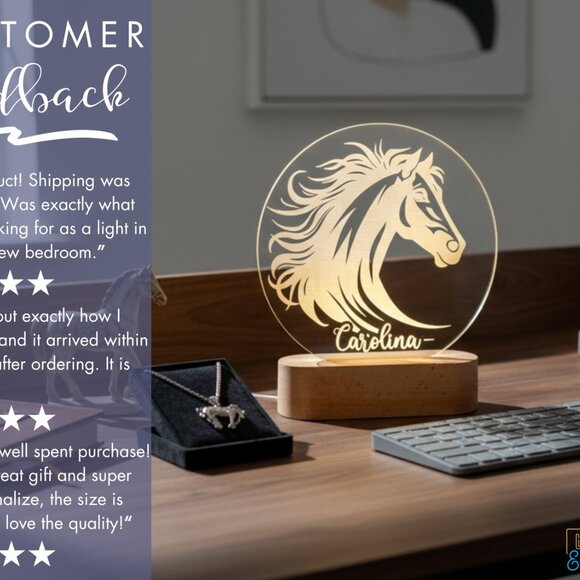 Horse Custom Name Light • Personalized LED Cloud Decor • Kids Gift - Picture 7 of 8